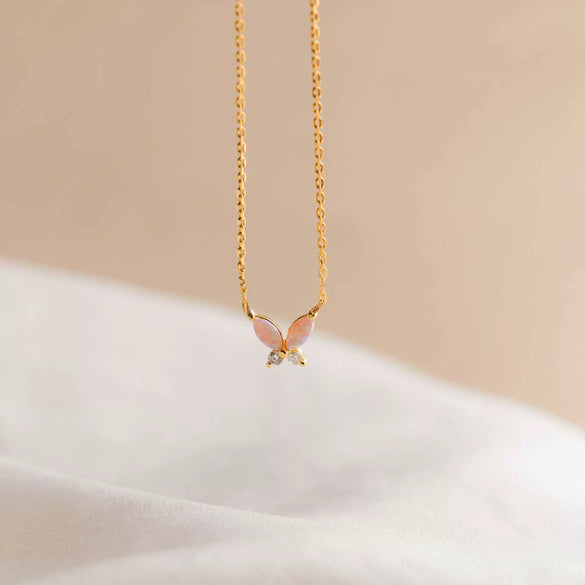 Necklace Butterfly Real Opal Mixed Gemstone Setting Titanium Steel Insect Pattern