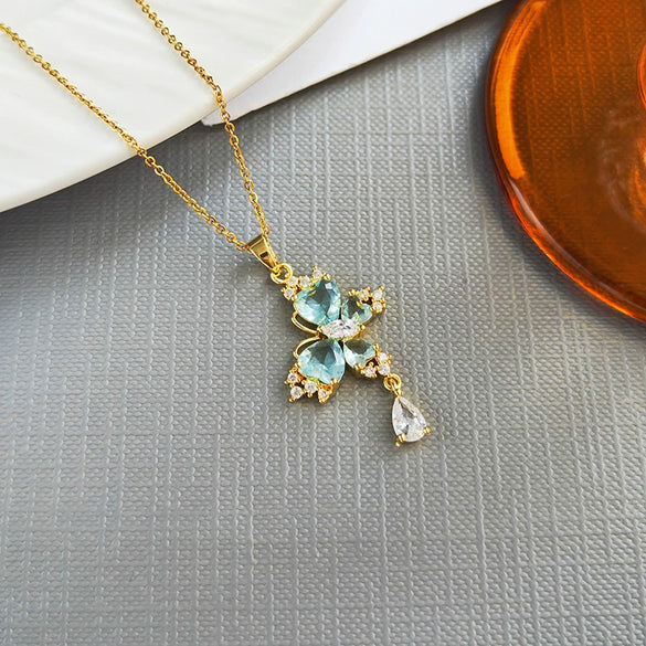 Necklace Butterfly Zircon Copper Titanium Steel Bow Electroplating Women's