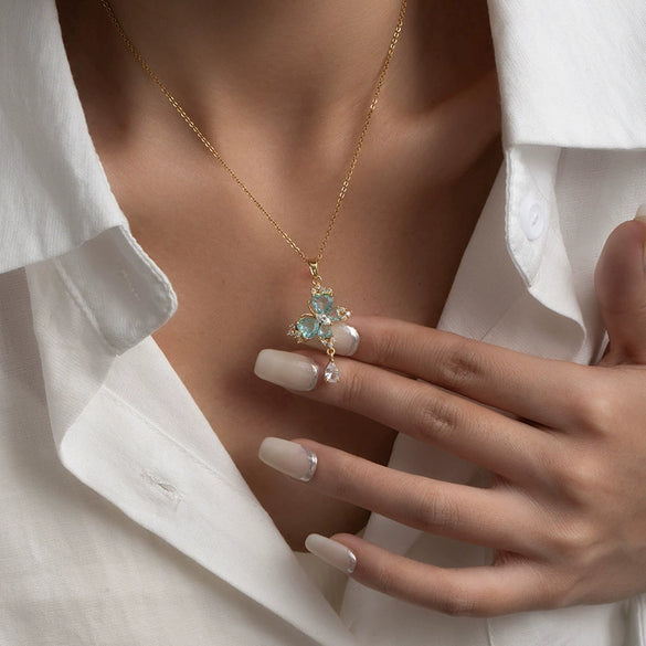 Necklace Butterfly Zircon Copper Titanium Steel Bow Electroplating Women's