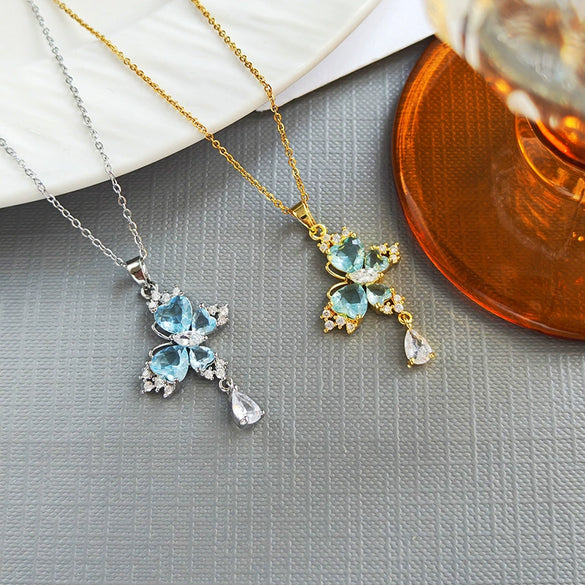 Necklace Butterfly Zircon Copper Titanium Steel Bow Electroplating Women's