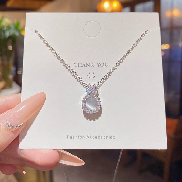 Necklace Cat's Eye Bow Titanium Steel Copper Set With Zirconia