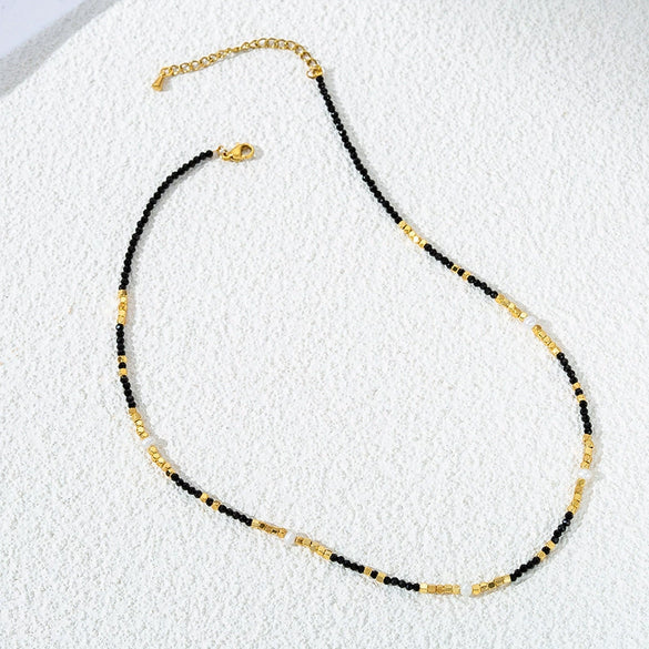 Necklace Clavicle Chain Black Spinel Beaded Titanium Steel Stainless Steel Natural Stone Geometric Electroplated Luxury Nonfading