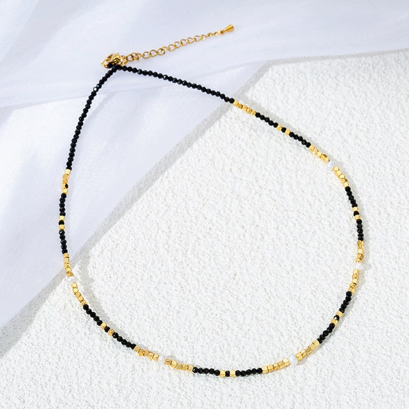 Necklace Clavicle Chain Black Spinel Beaded Titanium Steel Stainless Steel Natural Stone Geometric Electroplated Luxury Nonfading