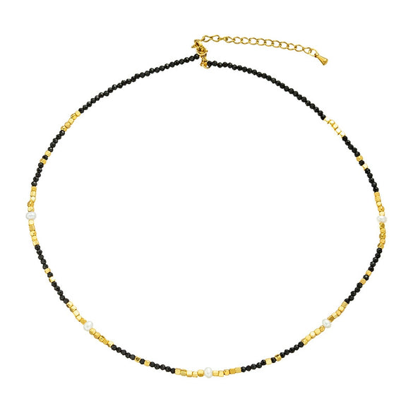 Necklace Clavicle Chain Black Spinel Beaded Titanium Steel Stainless Steel Natural Stone Geometric Electroplated Luxury Nonfading