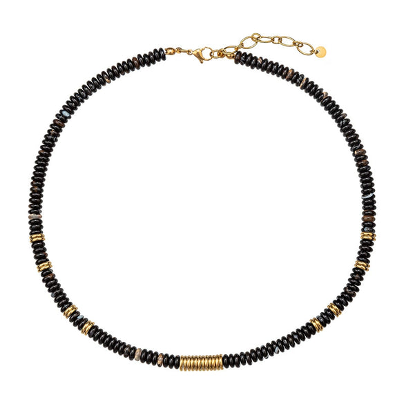 Necklace Clavicle Chain Black Spinel Beaded Titanium Steel Stainless Steel Natural Stone Geometric Electroplated Luxury Nonfading