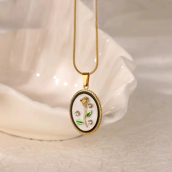 Necklace Clavicle Chain Stainless Steel Geometric Style Electroplating String Of Pearls For Women