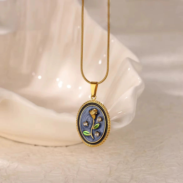 Necklace Clavicle Chain Stainless Steel Geometric Style Electroplating String Of Pearls For Women