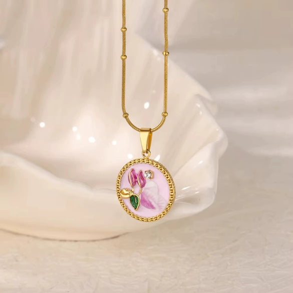 Necklace Clavicle Chain Stainless Steel Geometric Style Electroplating String Of Pearls For Women