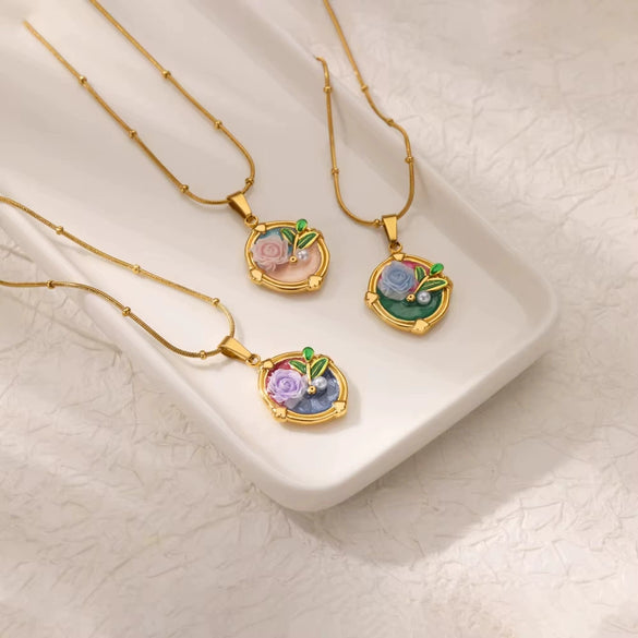 Necklace Clavicle Chain Stainless Steel Geometric Style Electroplating String Of Pearls For Women