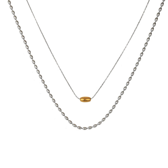 Necklace Clavicle Chain Stainless Steel Titanium Steel Doublelayer Contrasting Color Barrel Bead Electroplating