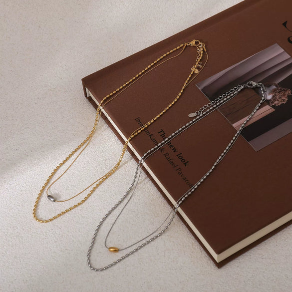Necklace Clavicle Chain Stainless Steel Titanium Steel Doublelayer Contrasting Color Barrel Bead Electroplating