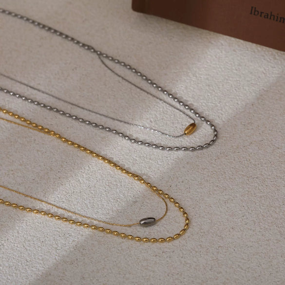 Necklace Clavicle Chain Stainless Steel Titanium Steel Doublelayer Contrasting Color Barrel Bead Electroplating