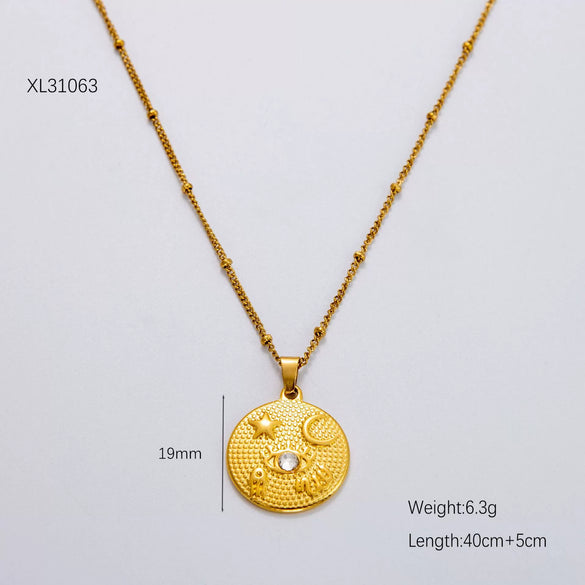 Necklace Clavicle Chain Titanium Steel Stainless Steel 18K Gold Electroplated Heart Stars Round Pendant Bamboo Chain