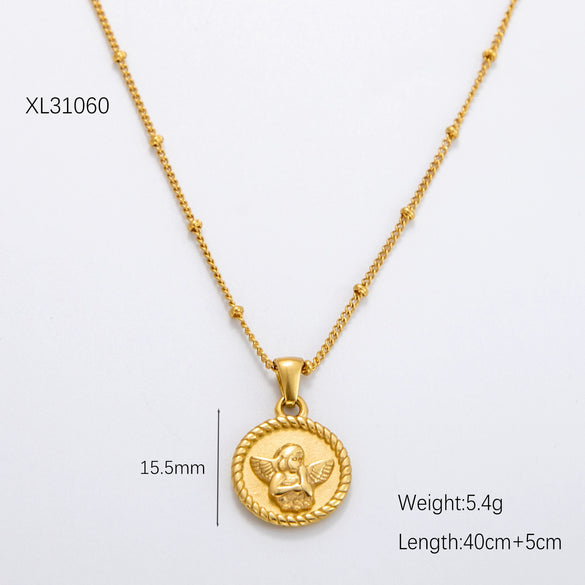 Necklace Clavicle Chain Titanium Steel Stainless Steel 18K Gold Electroplated Heart Stars Round Pendant Bamboo Chain