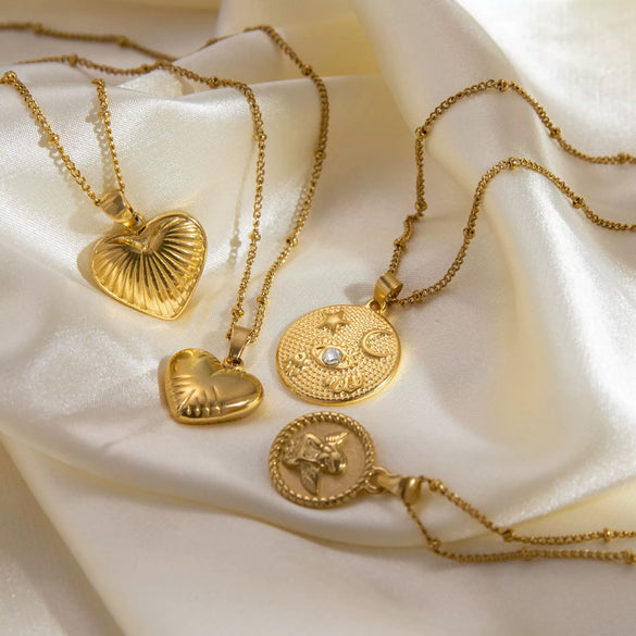 Necklace Clavicle Chain Titanium Steel Stainless Steel 18K Gold Electroplated Heart Stars Round Pendant Bamboo Chain