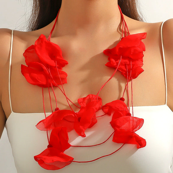Necklace Cloth Crystal Geometric Pure Handmade Flower