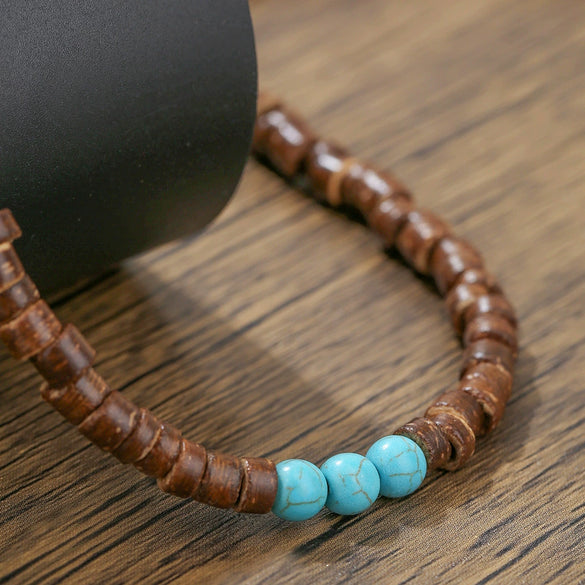 Necklace Coconut Shell Turquoise Handmade Geometric Style Unisex