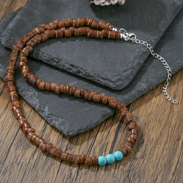 Necklace Coconut Shell Turquoise Handmade Geometric Style Unisex