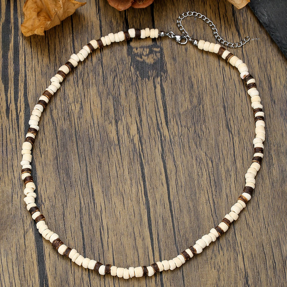 Necklace Coconut Shell Wood Chips Geometric Handmade Unisex Hiphop Allmatch Stainless Steel Irregular Clavicle O Chain