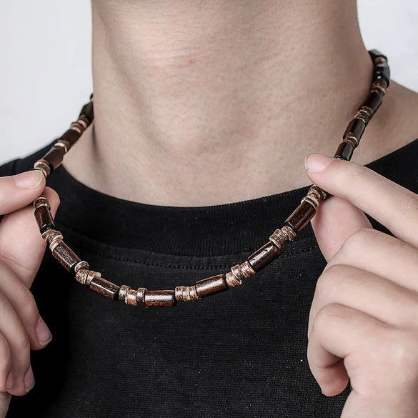 Necklace Coconut Wood Beads Stainless Steel Geometric Handmade Unisex