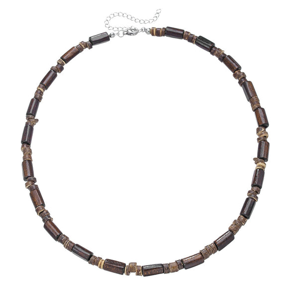 Necklace Coconut Wood Beads Stainless Steel Geometric Handmade Unisex