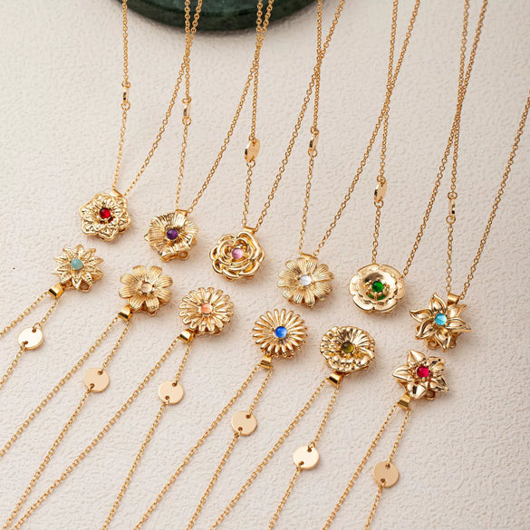 Necklace Copper Alloy Flower Rotatable Electroplating Zircon