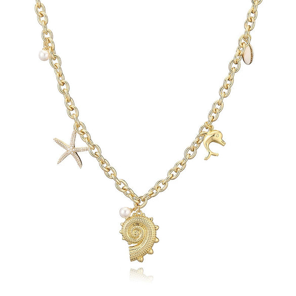 Necklace Copper Animal Zodiac Geometric Flower Style With Zirconia And Rectangular Chain