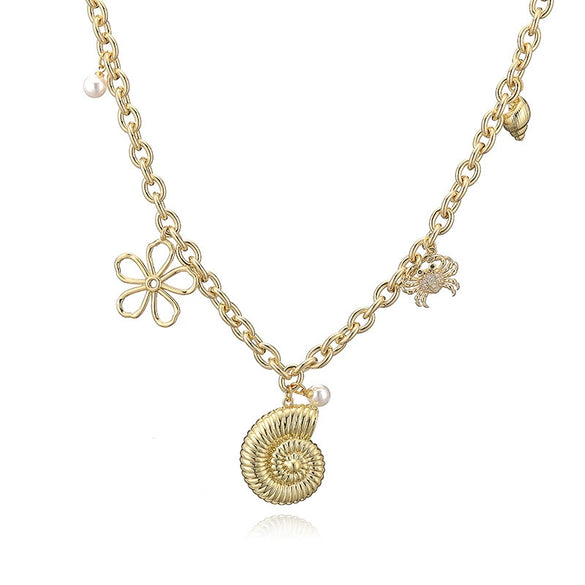 Necklace Copper Animal Zodiac Geometric Flower Style With Zirconia And Rectangular Chain