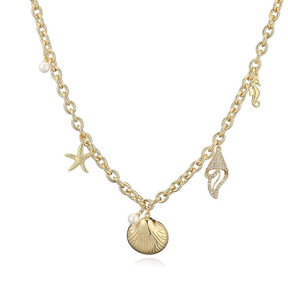Necklace Copper Animal Zodiac Geometric Flower Style With Zirconia And Rectangular Chain