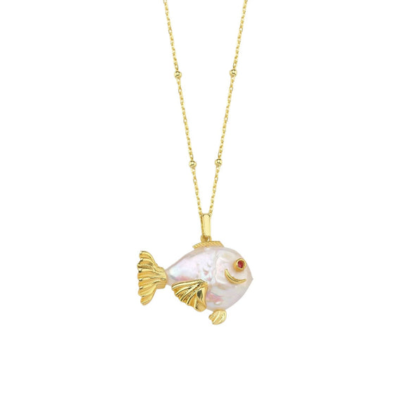 Necklace Copper Animal Zodiac Style Set With Diamonds Baroque Pearl Clown Fish