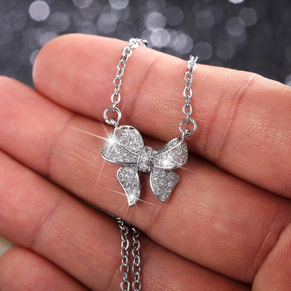 Necklace Copper Bow Zircon Mixed Gem Inlay Box Chain