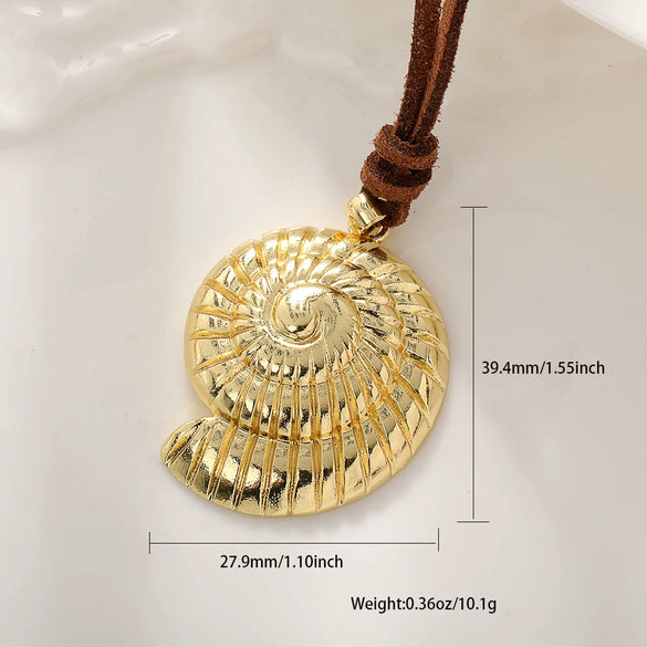 Necklace Copper Brass Animal Zodiac Inlaid With Gold Conch Starfish Ocean Pendant Leather Rope