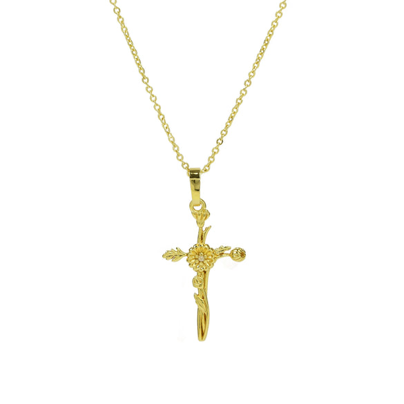 Necklace Copper Brass Plated December Flower Cross O Word Chain Pendant For Women