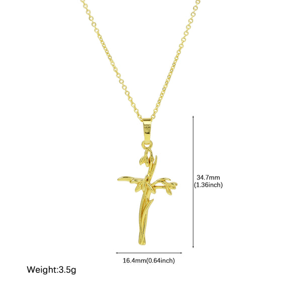 Necklace Copper Brass Plated December Flower Cross O Word Chain Pendant For Women