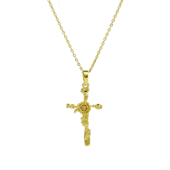 Necklace Copper Brass Plated December Flower Cross O Word Chain Pendant For Women