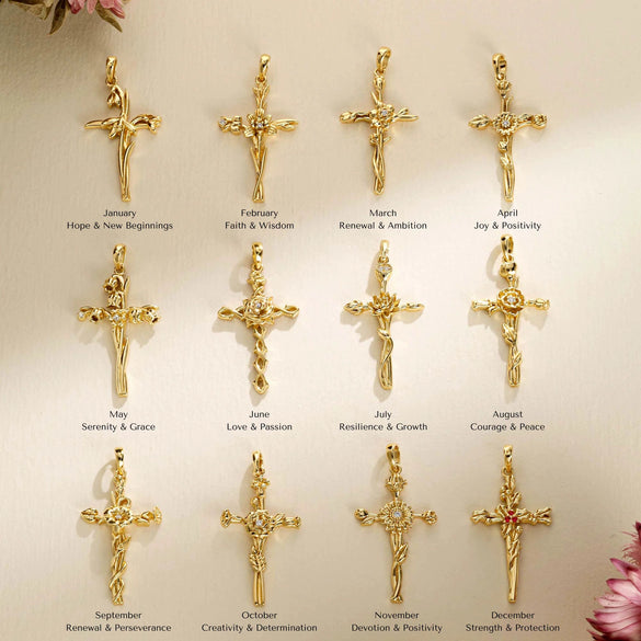Necklace Copper Brass Plated December Flower Cross O Word Chain Pendant For Women