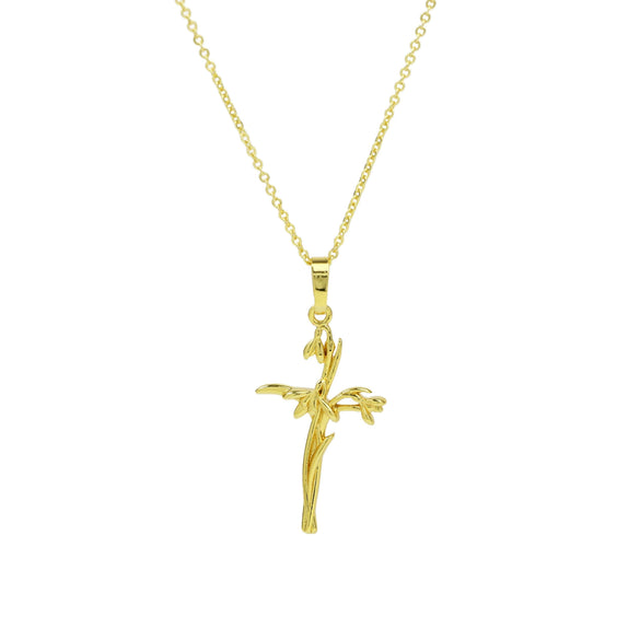 Necklace Copper Brass Plated December Flower Cross O Word Chain Pendant For Women