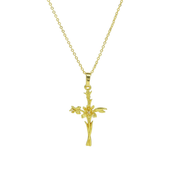 Necklace Copper Brass Plated December Flower Cross O Word Chain Pendant For Women