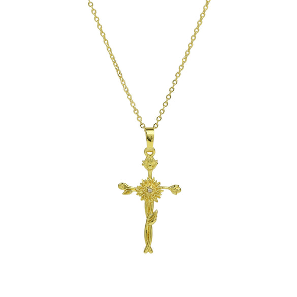 Necklace Copper Brass Plated December Flower Cross O Word Chain Pendant For Women