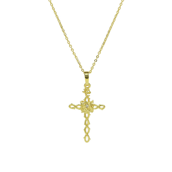 Necklace Copper Brass Plated December Flower Cross O Word Chain Pendant For Women