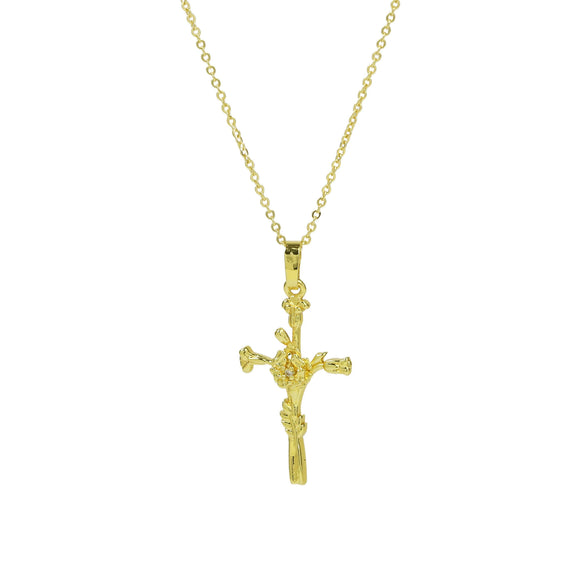 Necklace Copper Brass Plated December Flower Cross O Word Chain Pendant For Women