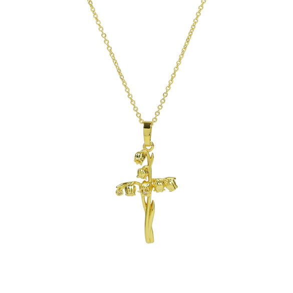 Necklace Copper Brass Plated December Flower Cross O Word Chain Pendant For Women