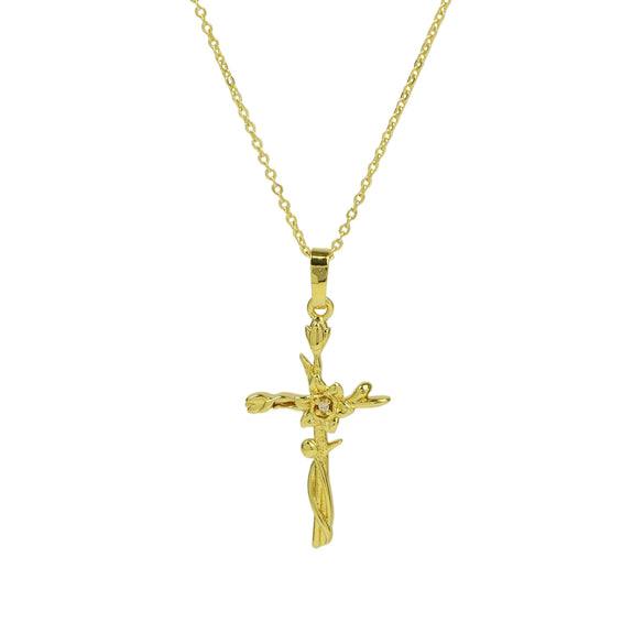 Necklace Copper Brass Plated December Flower Cross O Word Chain Pendant For Women