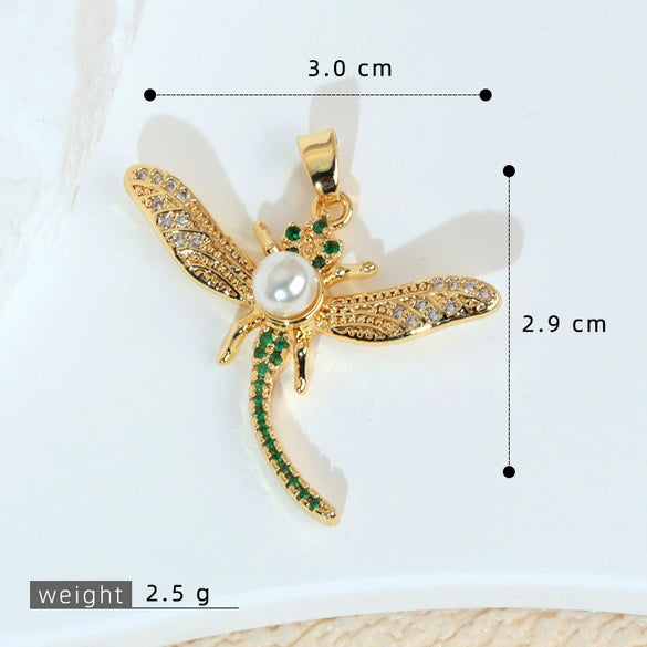 Necklace Copper Dragonfly Micropaved With Colorful Zircon Animal Pattern Retro Style