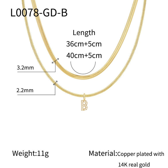 Necklace Copper Electroplated Double Layer Stacked Snake Bone Chain Letter Pattern Women