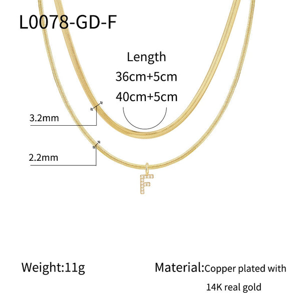 Necklace Copper Electroplated Double Layer Stacked Snake Bone Chain Letter Pattern Women