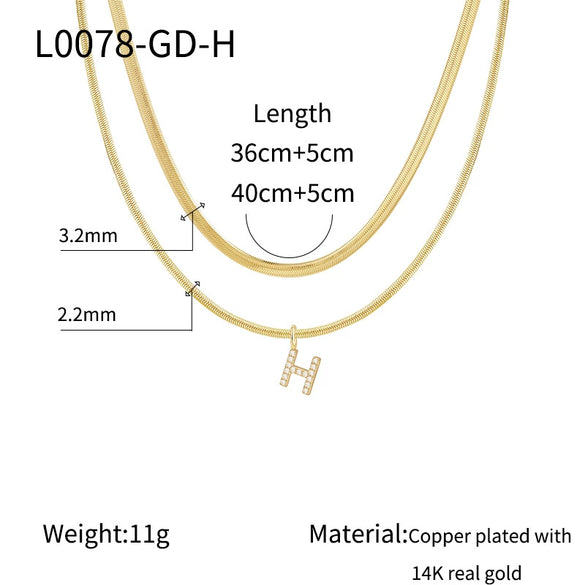 Necklace Copper Electroplated Double Layer Stacked Snake Bone Chain Letter Pattern Women