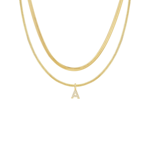 Necklace Copper Electroplated Double Layer Stacked Snake Bone Chain Letter Pattern Women
