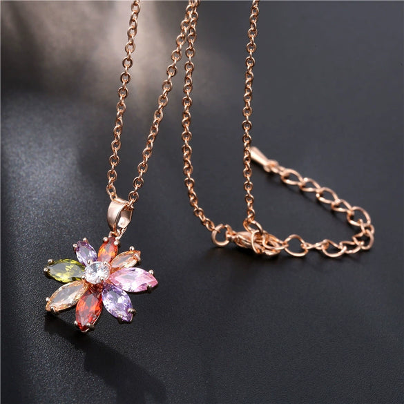 Necklace Copper Electroplating Flowers Design Female Cold Style Pendant Necklace