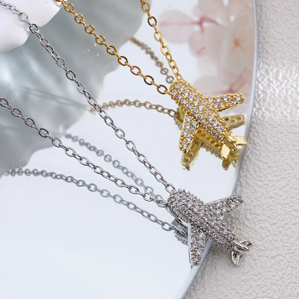 Necklace Copper Electroplating Light Luxury Small Plane Pendant For Women